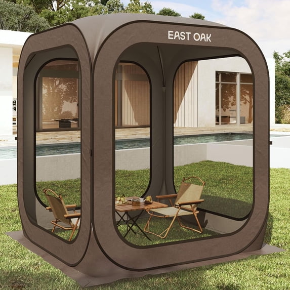 EAST OAK Pop up Screen House 6 x 6 FT Waterproof Canopy Tent for Patio, Backyard, Brown