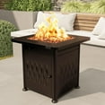 thumbnail image 1 of EAST OAK 28" 52000 BTU Propane Gas Fire Pit Table for Outside with Magnetic Lid Storage Basket & Lava Rocks CSA Certified for Patio, Chocolate Brown, 1 of 9