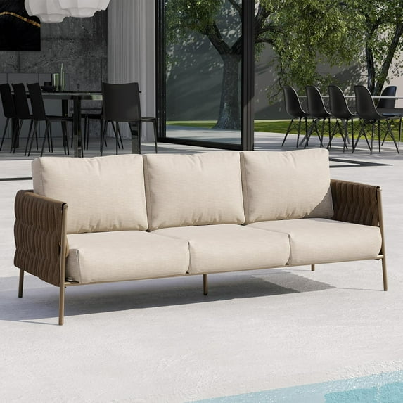 EAST OAK Life Chatter Outdoor Patio Furniture | Outdoor Sofa 3 Seats with Waterproof Thick Cushions Beige & Brown