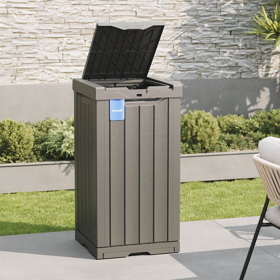 EAST OAK 31 Gallon Outdoor Trash Can Outside Trash Bin Waterproof Resin Garbage Can for Patio Kitchen Backyard, Gray