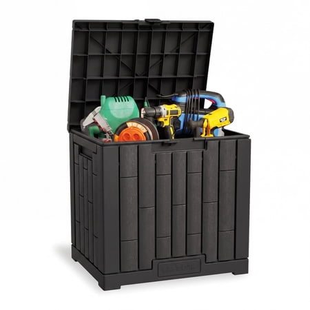EAST OAK 31 Gallon Deck Box Lockable Patio Outdoor Resin Storage Box for Backyard,Black