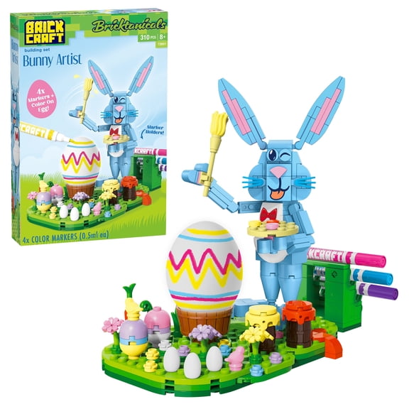 Brickcraft Bunny Artist Building Kit, Easter Brick Toy with Color-on Egg Activity, 310-Piece Set