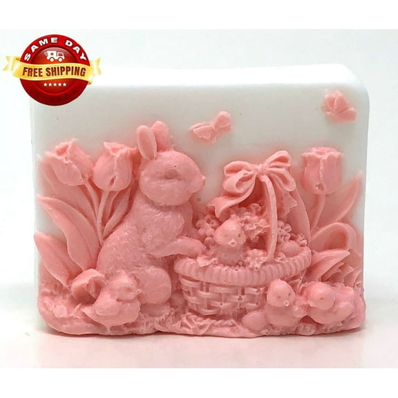 EASTER BUNNY BASKET SOAP BAR HANDMADE ALL NATURAL MOISTURIZING BODY & SKIN