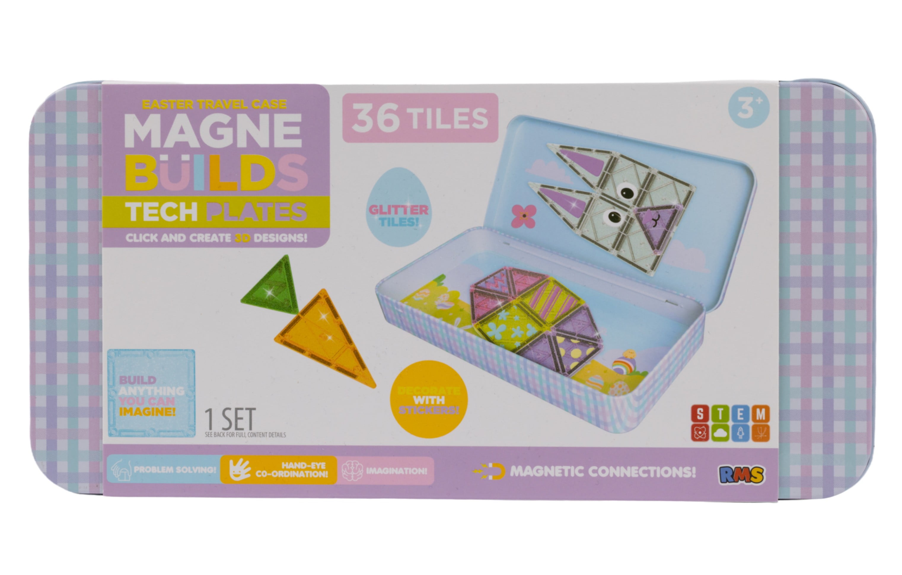 RMS Easter Bunny Magnetic Tile Tins, Stem Toy for Kids with