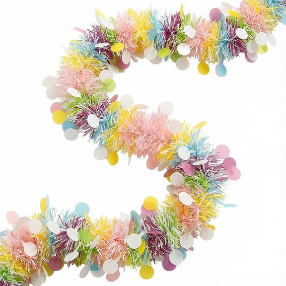 EASTER Garland Decor 50Ft Shiny Metallic Tinsel Glitter Garland Spring Hanging Decoration for Fireplace Stairs Banister Windows Wall Ceiling