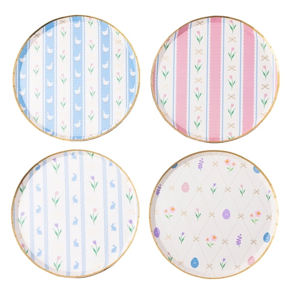 Bonjour Fte Pastel Flowers (Multipack) Small Paper Dessert Plates, Disposable Party Supplies, 8 Count, 8 Inch, Easter, Spring