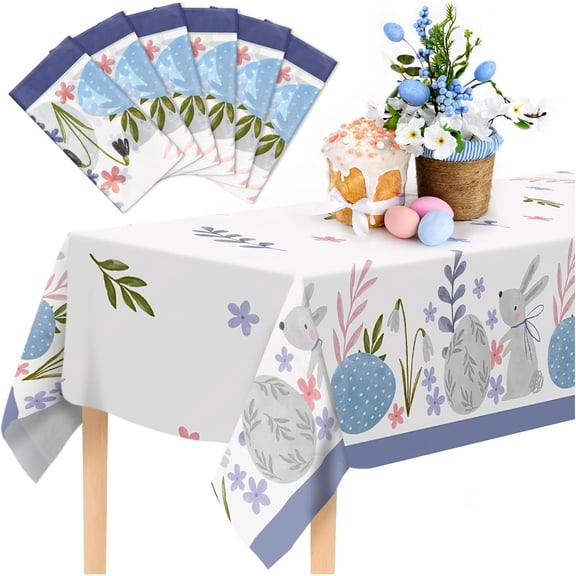 Disposable Easter Tablecloth 6-Pack, 54 x 108 Inches, Bunny and Eggs Design, Easter Party Decorations