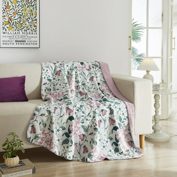 Bloom & Bunny Easter Printed Lush Plush Throw, Clarice Bell Floral Sage, 50" x 60"