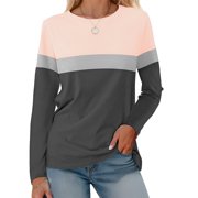 EASTHER Women's Casual T-Shirts 3/4 Sleeve Color Block Cute Tops Comfy Blouses