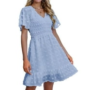 Aiyino Women's Summer Casual Boho Dress Floral Print Ruffle Puff Sleeve ...