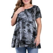 EASTHER Womens Short Sleeve Casual Loose Fit Flare Swing Tunic Tops Basic T-Shirt Plus Size