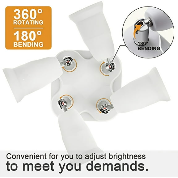 EASTIN 1pc 4 In 1 E27/E26 Light Socket Splitter Adapter  Standard LED Bulbs Converter  Medium Socket 4 Way With 360 Degrees Adjustable 180 Degree Bending