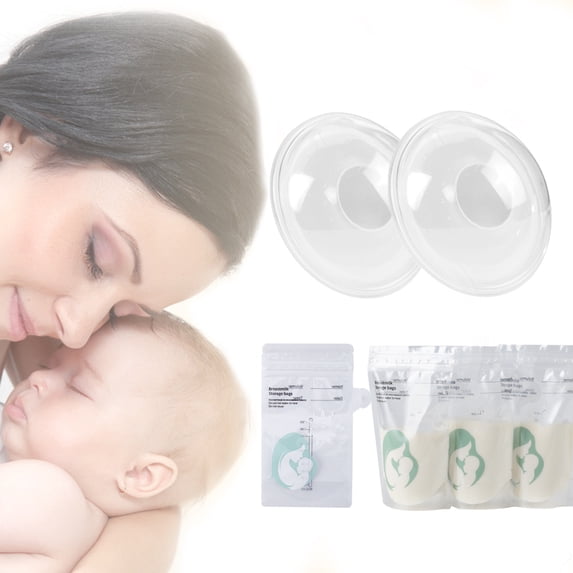 EASTIN 2PCS Breast Shell & Milk Catcher with 30 200ML Breast Milk Storage Bags for Breastfeeding Relief