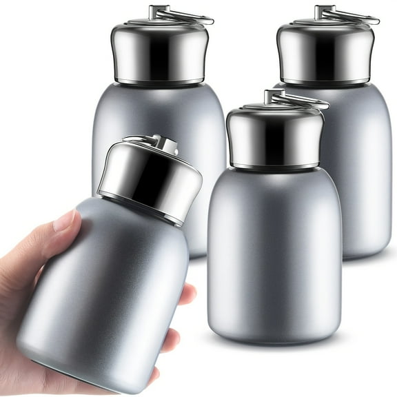 EASTIN 4pcs 10oz Mini Stainless Steel Water Bottle Slim Insulated Thermal Water Bottle Small Vacuum Hot Cold Drink Portable Water Bottle for Women Gifts Travel Camping Sport Hiking (Silve