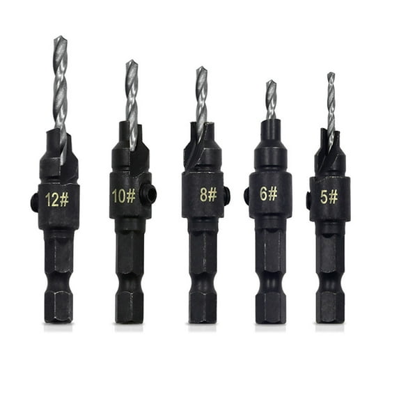 EASTIN 5Pcs Countersink Drill Woodworking Drill Bit Set #5#6#8#10#12 Drills Pilot Holes for Screw Sizes
