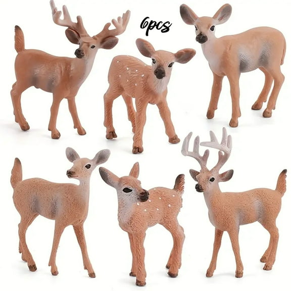 EASTIN 6 Pack Deer Figurines Toy, Forest Animals White-tailed Deer Family Figures, Plastic Woodland Creature Cake Topper for Baby Shower Birthday Decoration