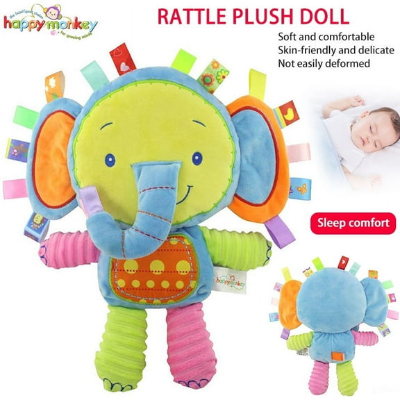EASTIN Baby Tags Toy, Taggie Security Blanket Elephant Stuffed Toy, Baby Plush Sensory Tag Toy with Ribbons & Rattle,Baby Gifts for Newborns,Infant