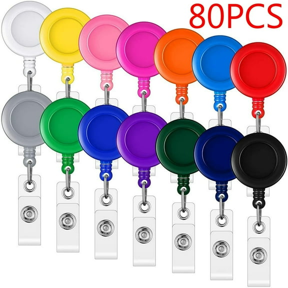 EASTIN Badge Reel  Retractable Badge Reel with Metal Belt Clip  80 Pack Retractable Badge Holder ID Badge Reel Clip for ID Card Badge Holder Key Keychain Holders (Multicolor)
