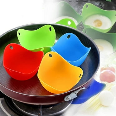 EASTIN Egg Poacher - 4 Pieces BPA Free Silicone Egg Poacher Cups,for Non-Stick Cooking of Poached Eggs on Stovetop or Microwave Egg Cooker Kitchen Cookware Tools(Blue, Green, Yellow, Red)