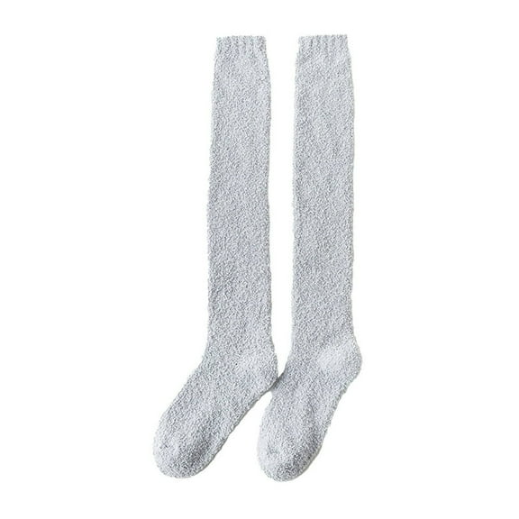 EASTIN Fuzzy Socks for Women Over-the-Knee Plush Fuzzy Socks Coral Fleece Grippy Socks Woman for Winter Comfort Gray