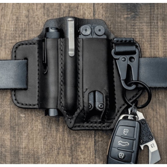 EASTIN Leather Belt Loop Waist Multitool Sheath, EDC Pocket Organizer with Key Holder, Leather Knife Sheaths Flashlight Holster,for Training, Camping, Climbing, Fishing, Traveling