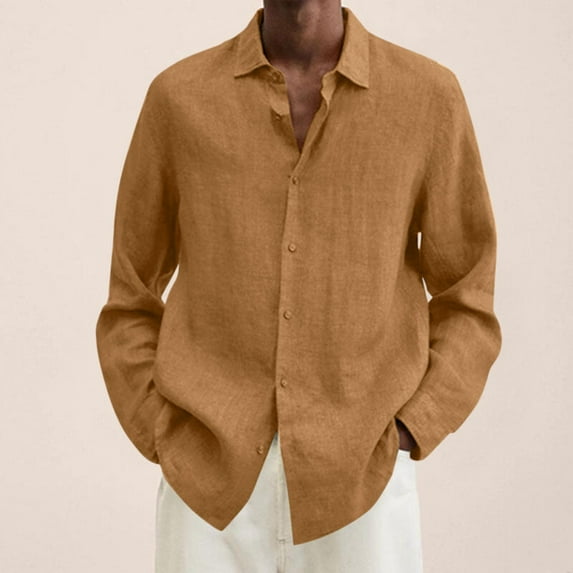 EASTIN Mens Long Sleeve Linen Shirt Summer Loose Fit Lightweight Button Down Shirt