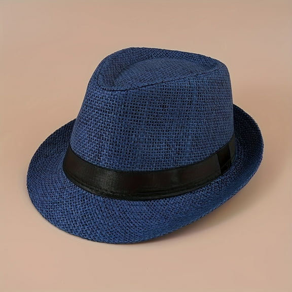 EASTIN [Short Brim Straw Fedoras Hat] Classic Unisex Fedoras Cap Solid Color Short Brim Straw Sun Hat Lightweight Breathable Trilby Hats For Women & Men