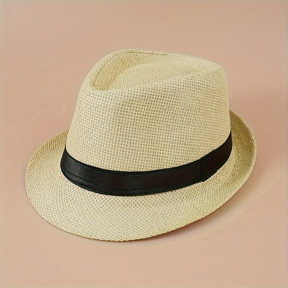 EASTIN [Short Brim Straw Fedoras Hat] Classic Unisex Fedoras Cap Solid Color Short Brim Straw Sun Hat Lightweight Breathable Trilby Hats For Women & Men