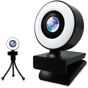 EASTIN Streaming HD Webcam, 1080P 2K Webcam with Ring Light & Dual Microphone, USB Adjustable Brightness Web Camera, Black