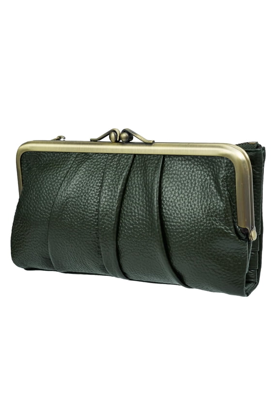 Rfid Blocking Wallets for Women Leather Clutch Wallet Credit Card Holder Ladies Coin Purse with Zipper and Kiss Lock A101