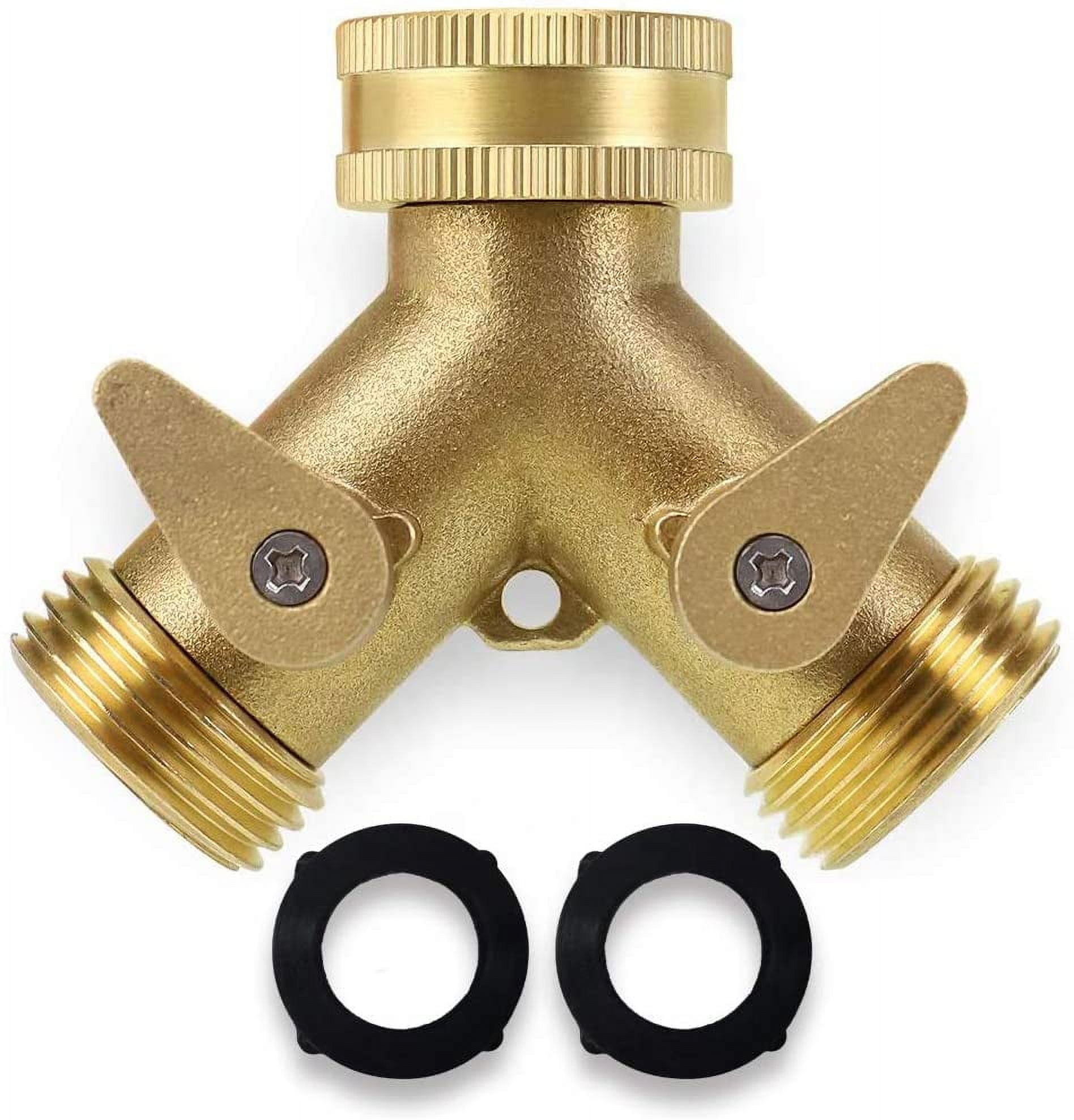 EASTRANS Brass Garden Hose Splitter 2 Way, Heavy Duty Brass Hose Y Splitter, 3/4" Garden Hose Connector, Hose Spigot Adapter with 2 Valves, 2 Extra Rubber Washers