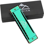 EASTROCK 10 Holes Key of C Blues Harmonica for Beginner Students Professional Metal Blues Harp Mouth Organ with Case Green