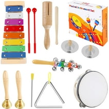 EASTROCK 13 Pcs Musical Instruments Set,Best Gifts for Children,Include Tambourine,Xylophone,Triangle Instrument,Guiro,Egg Shakers,Castanets,Wrist Bells,Handbag