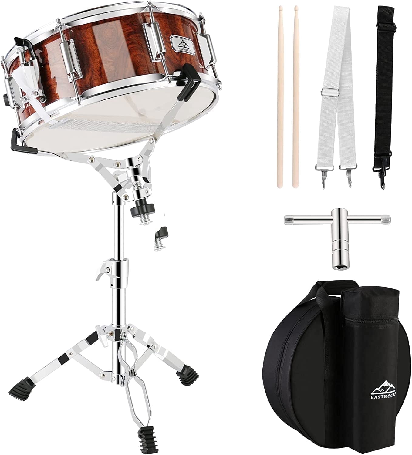 EASTROCK 14x5.5 Stage Snare Drum 10-Lug Tension System with Drumsticks Oxford Backpack for Beginner Drummer (Tiger Stripes)