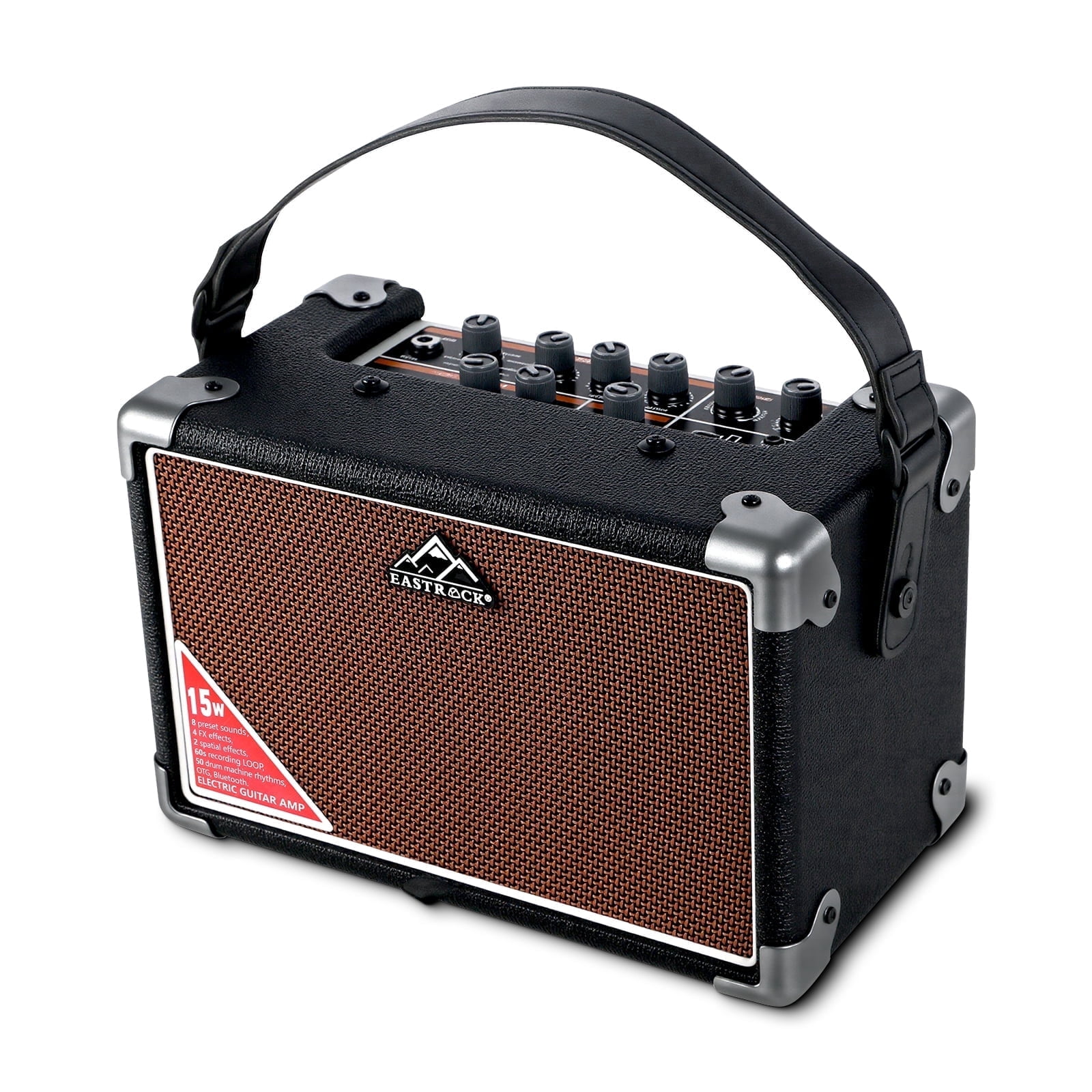 EASTROCK 15W Electric Guitar Amp, EGA-15W Portable Bluetooth 8 Voices FX Effects, Built-in Looper & Drum Machine Speaker, AUX/OTG/Headphone -Black