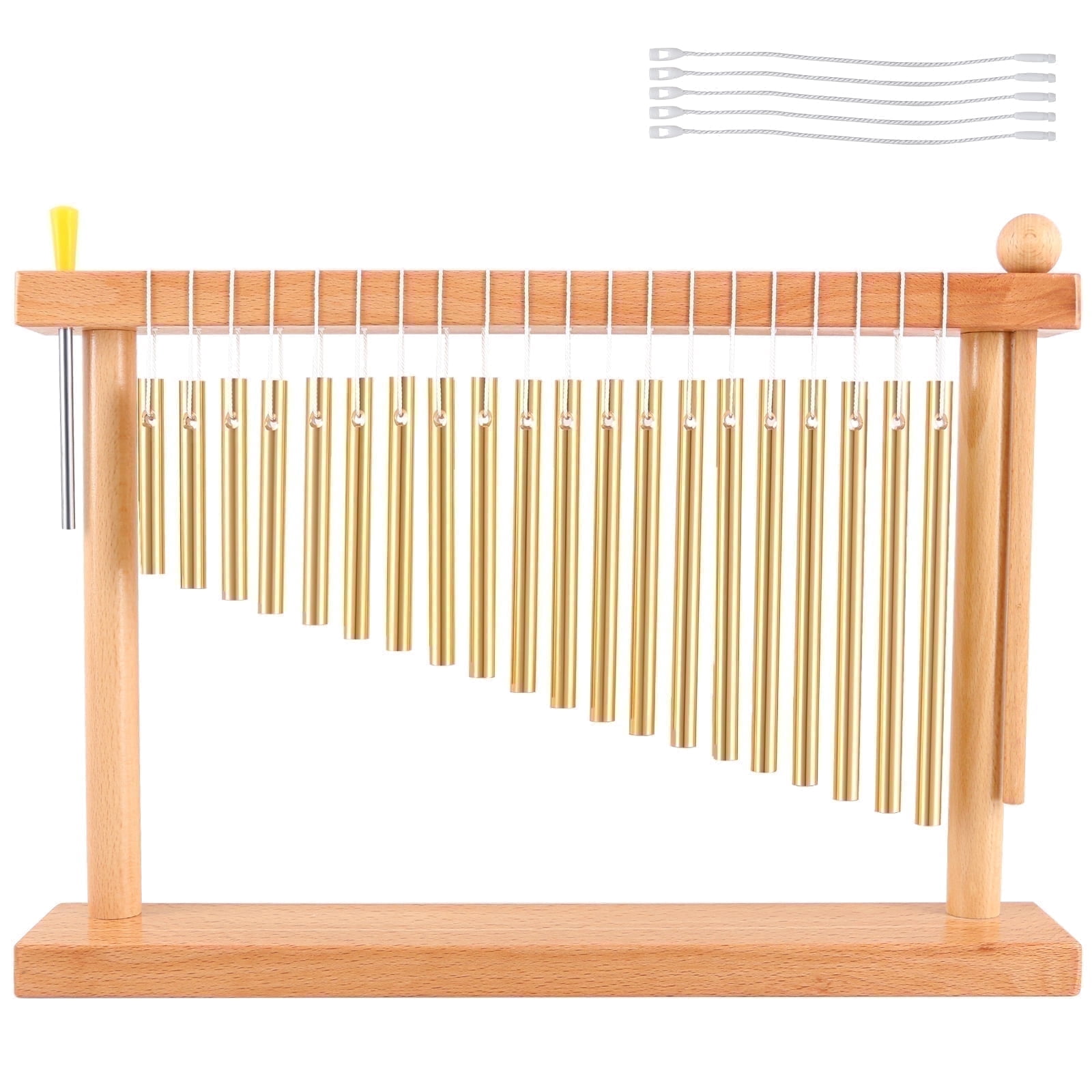 EASTROCK 20-Note Wind Chime Wood Frame with Mallet, Meditation Chime Healing Sound Percussion Instrument,Table Top Chime for Decoration,Gold