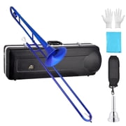 EASTROCK Bb Tenor Slide Trombone Blue B Flat Brass Plated 12.5mm diameter 200mm horn mouth with Hard Case Mouthpiece Gloves