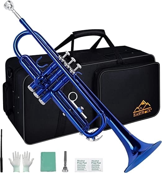 EASTROCK Bb Trumpet Precision Valves with Double Drain & Sweat-Proof Grips Pro Care Kit Included for Novice User Dark Blue