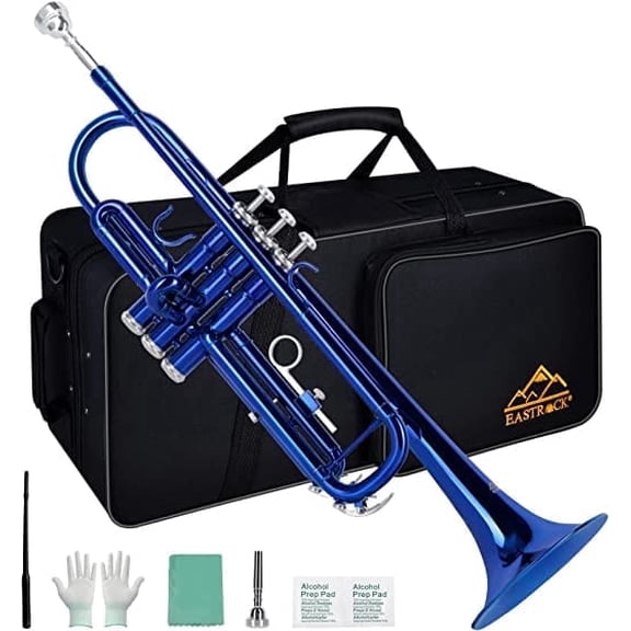 EASTROCK Bb Trumpet Precision Valves with Double Drain & Sweat-Proof Grips Pro Care Kit Included for Novice User Dark Blue