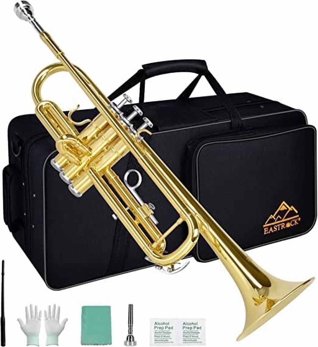 EASTROCK Bb Trumpet Precision Valves with Double Drain & Sweat-Proof Grips Pro Care Kit Included for Novice User Gold