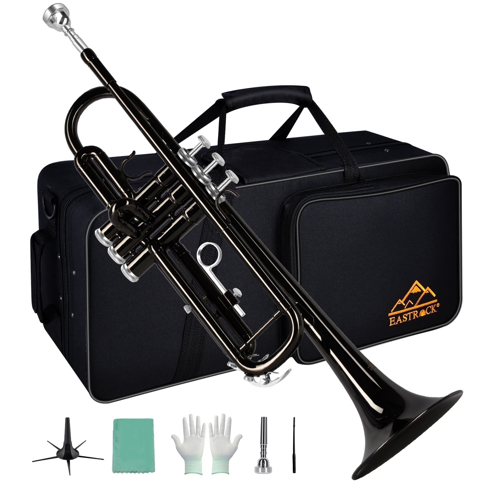 EASTROCK Bb Trumpet Precision Valves with Double Drain & Sweat-Proof Grips Pro Care Kit Included for Novice User Black