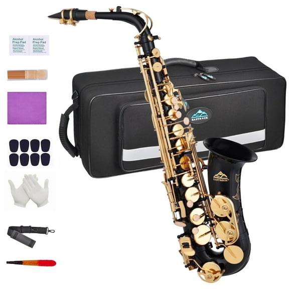 EASTROCK Eb Alto Saxophone H68 Brass Body Anti-Skid Mother of Shell Keys with Hard Case Full Set Accessories Black/Gold