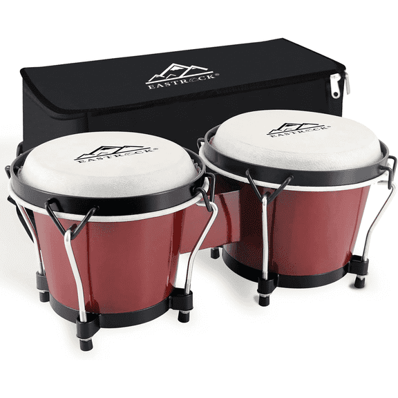 EASTROCK Bongo Drum 6” and 7” Bongos Set for Adults Kids Beginners Professionals Tunable Wood and Metal Drum Percussion Instruments with Bag and Tuning Wrench（Red)