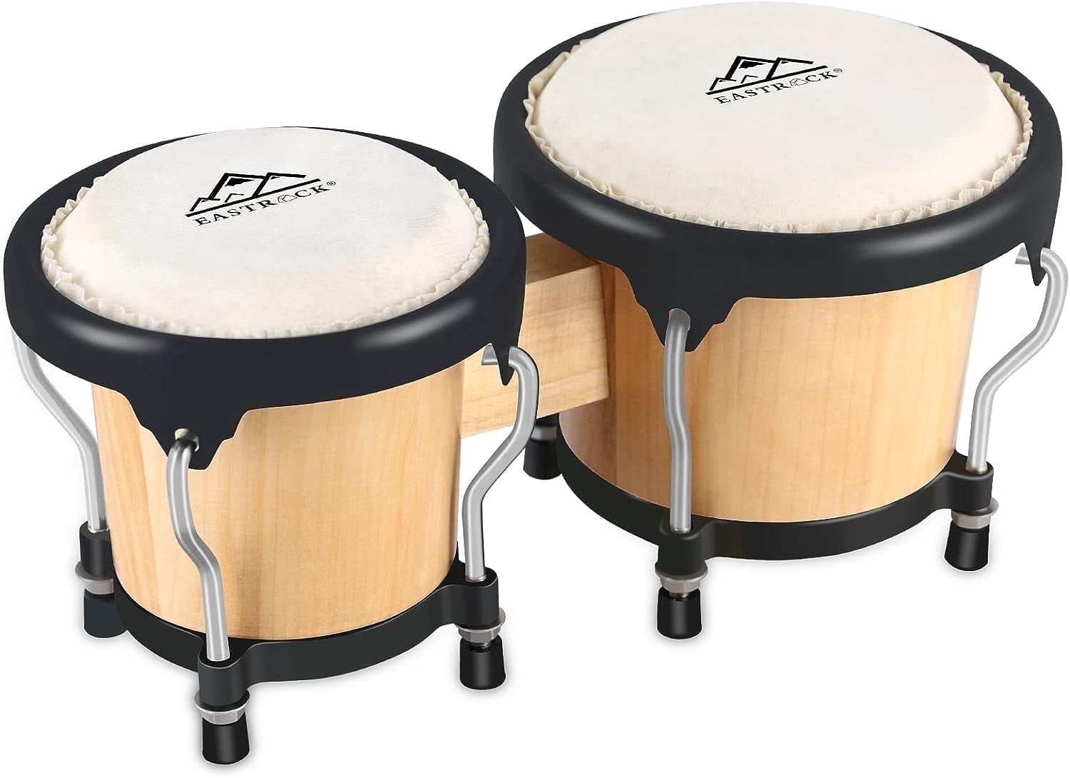 EASTROCK Bongo Drum 4 e 5 Set Per di tamburi per adulti,principianti,per professionisti, strumenti a percussione in legno e metallo con chiave sintonizzabile