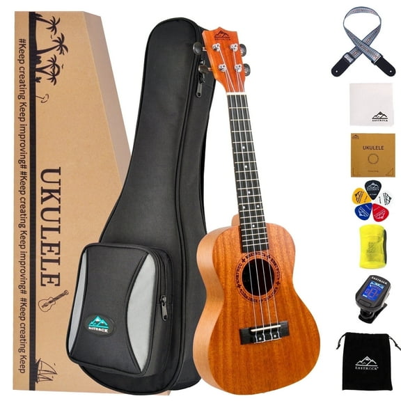 EASTROCK Mahogany Soprano Ukulele Beginner Kit 23 inch Solid Wood with Arched Back & Aquila Strings & Gig Bag