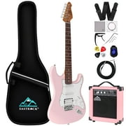 EASTROCK Electric Guitar Kits for Beginner HSS Pickup 39" Full-Size Solid Alder Body with Amp & Bag & Shoulder Strap,Pink