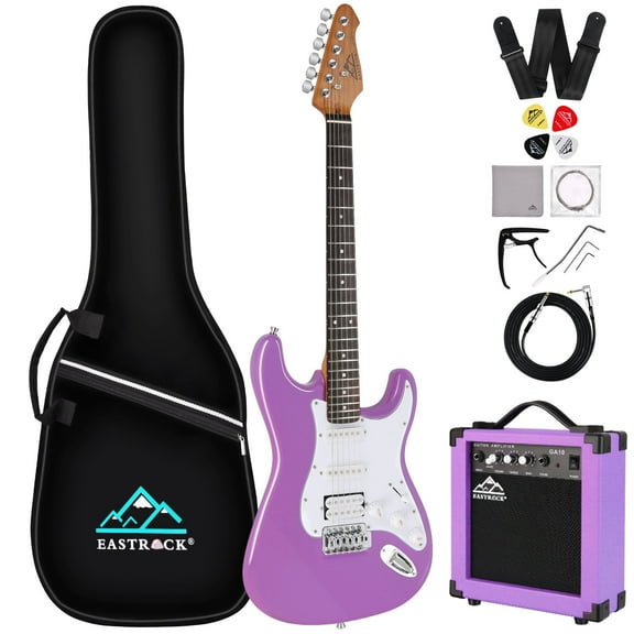 EASTROCK Electric Guitar Kits for Beginner HSS Pickup 39" Full-Size Solid Alder Body with Amp & Bag & Shoulder Strap,Purple