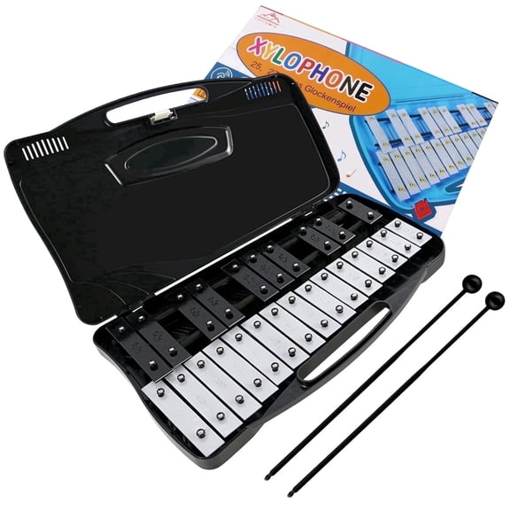 EASTROCK 25-Note Xylophone Glockenspiel Aluminum Keys Piano Keyboard Percussion Instrument with 2 mallets,for Toddlers/Adults,Black