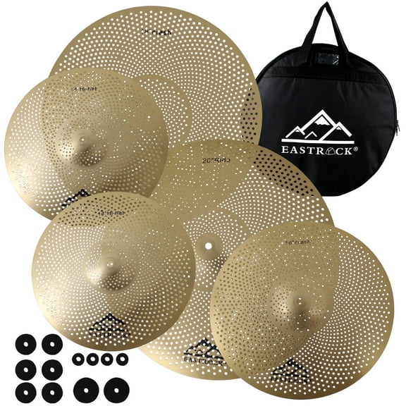 EASTROCK Low Volume Cymbal 14/16/18/20" Pack Noise Reduction Alloy Cymbals Practice Quiet Cymbals with Bag,Gold