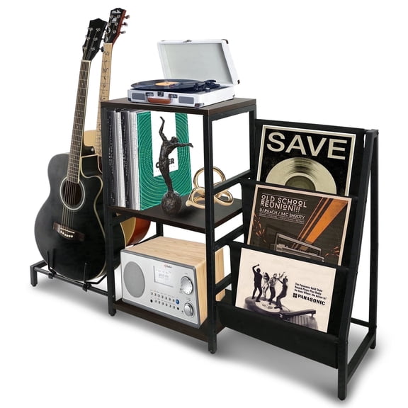 EASTROCK Guitar Stand & Record Player Stand with 3-Tier Vinyl Storage & Amp Stand for Music Room/Studio,Metal Shelf and Wooden Boards